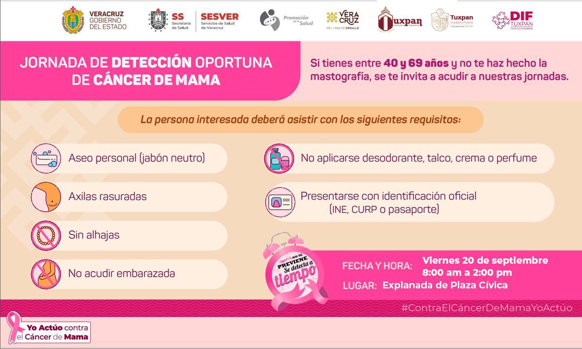 DIF Tuxpan y Secretaría de Salud realizarán campaña gratuita de mastografías