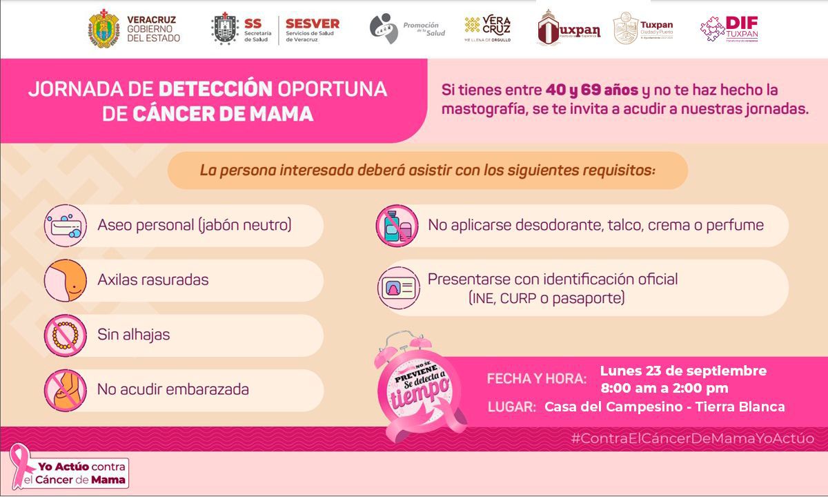 DIF Tuxpan y Secretaría de Salud realizarán campaña gratuita de mastografías 2