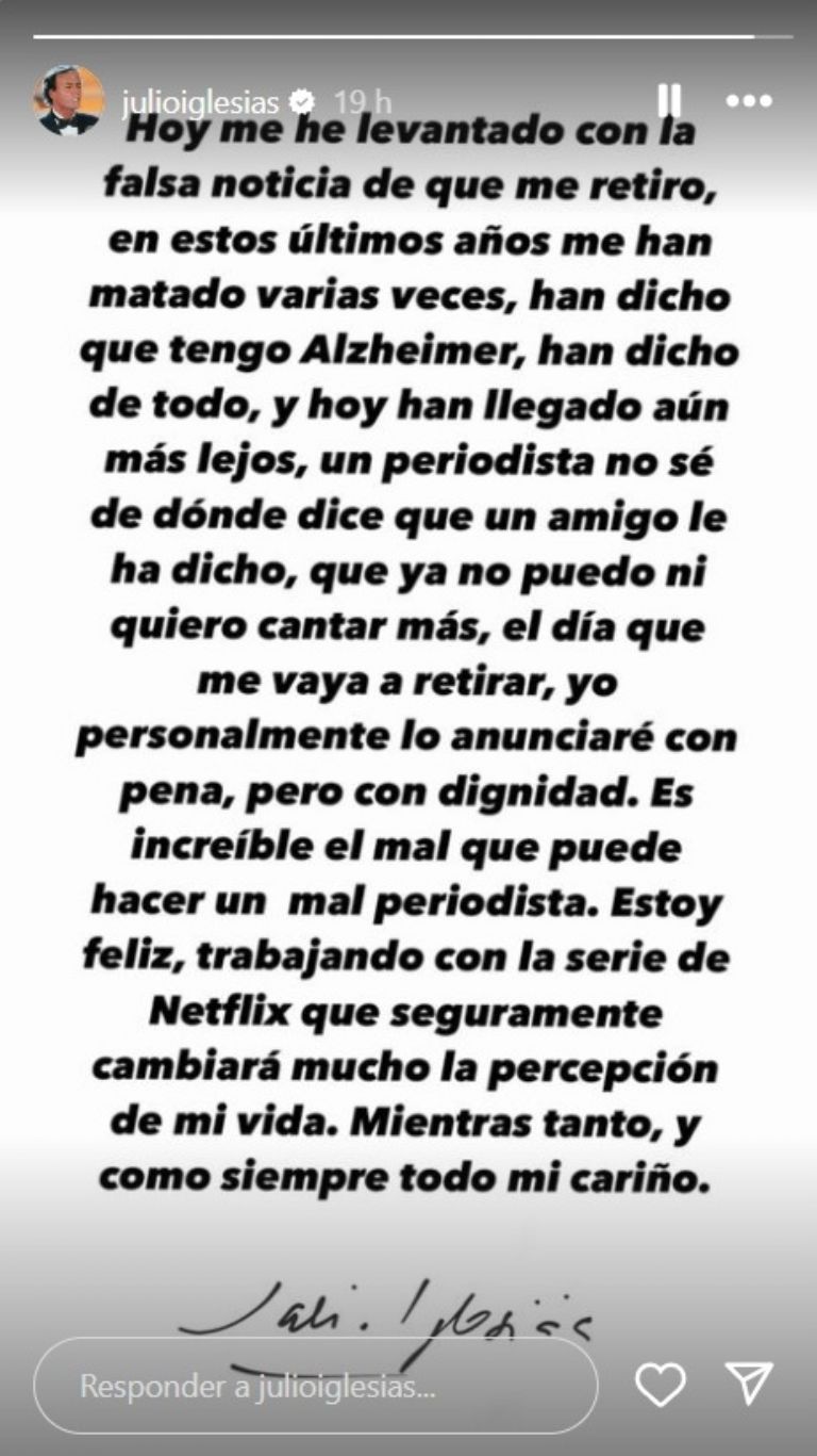 Julio Iglesias desmiente los rumores de su retiro de la msica y da un importante anunci sobre su carrera 3